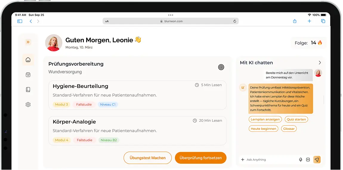 German language healthcare training course materials for TELC exam preparation
